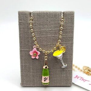 CLEARANCE Betsey Johnson Gold Champagne, Margarita, Flower Charm Necklace